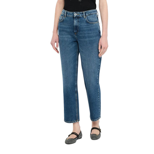 Jeans da Donna straight a vita alta Blu modella frontale