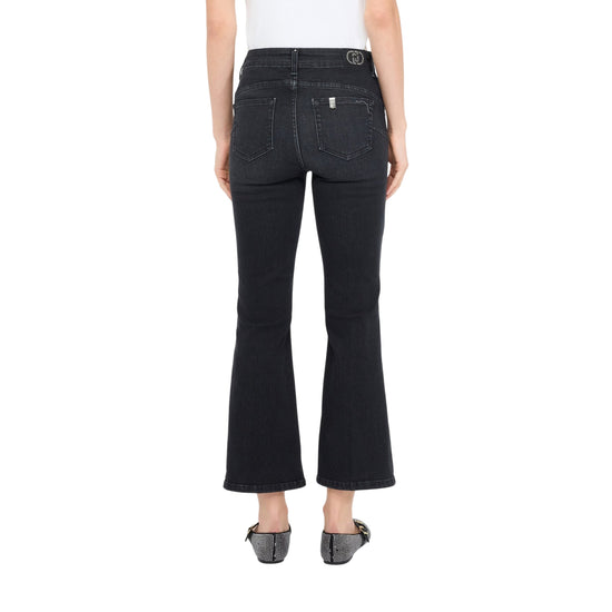 Jeans Donna flare cropped con strass Nero modella retro