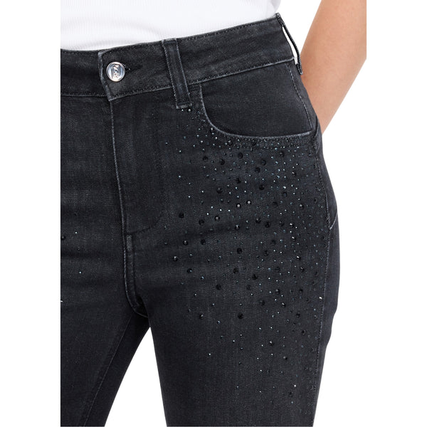 Jeans Donna flare cropped con strass Nero dettaglio strass