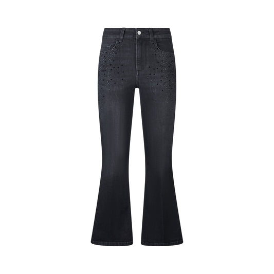 Jeans Donna flare cropped con strass Nero