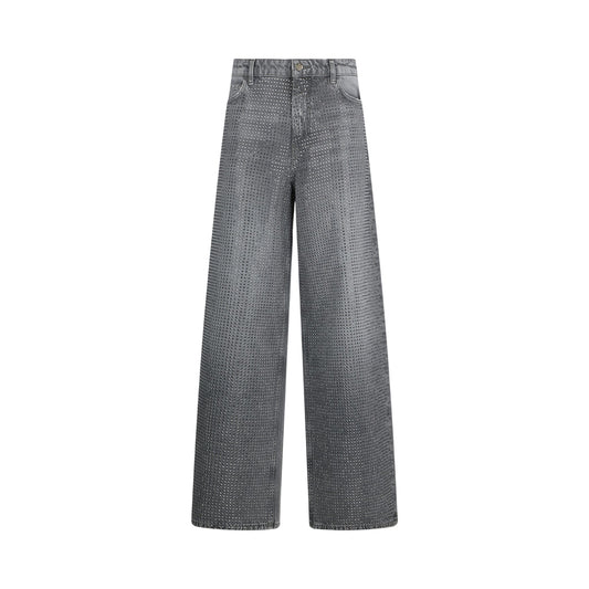 Jeans Donna baggy con strass applicati