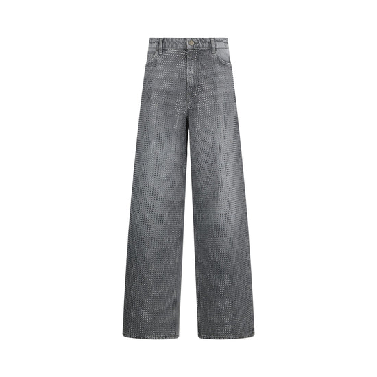 Jeans Donna baggy con strass applicati