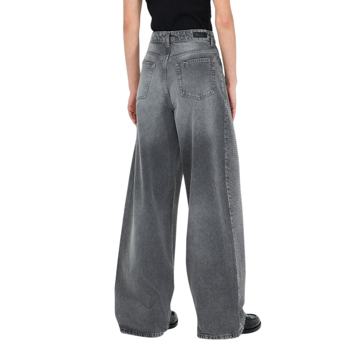 Jeans Donna baggy con strass applicati modella retro