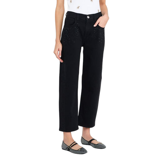 Jeans boyfriend Donna con strass Nero modella frontale