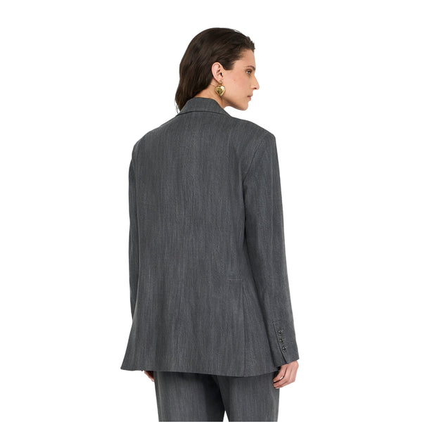 Blazer Donna in denim grigio modella retro