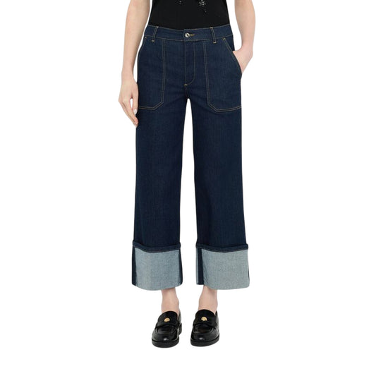 Jeans Donna straight cropped con risvolto modella frontale