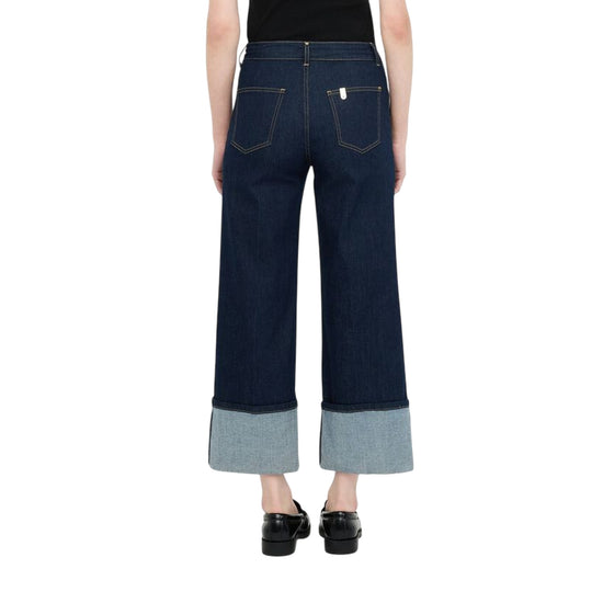 Jeans Donna straight cropped con risvolto modella retro