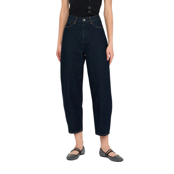Jeans Donna cropped a vita alta carrot fit modella frontale