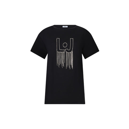 T-shirt Donna Nero con logo con strass pendenti
