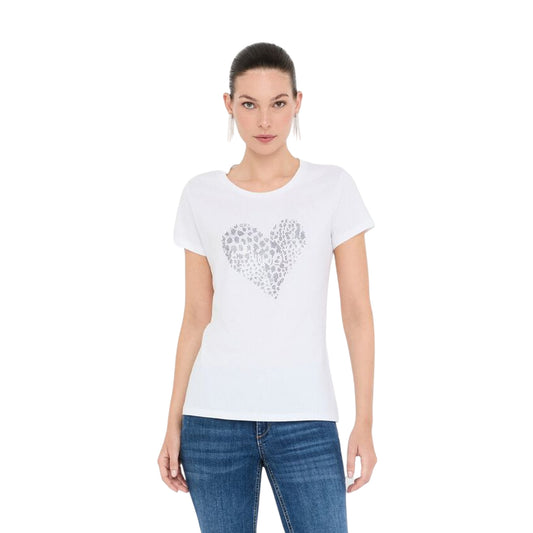 T-shirt Donna con cuore con strass modella frontale
