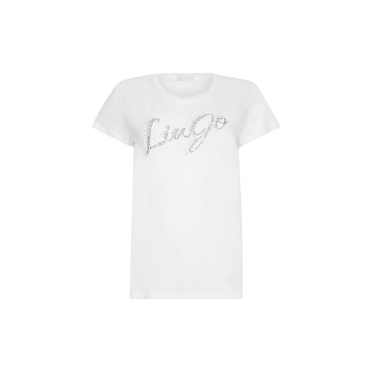 T-shirt Donna Bianco con logo strass