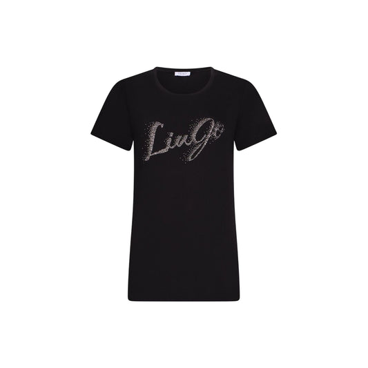 T-shirt Donna Nero con logo strass