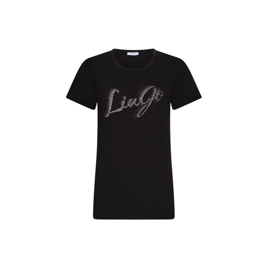 T-shirt Donna Nero con logo strass