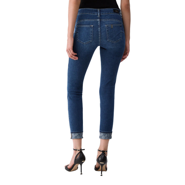 Jeans Skinny Donna con risvolto con strass modella retro
