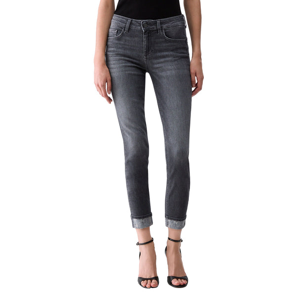Jeans Skinny Donna on risvolto decorato Grigio modella frontale