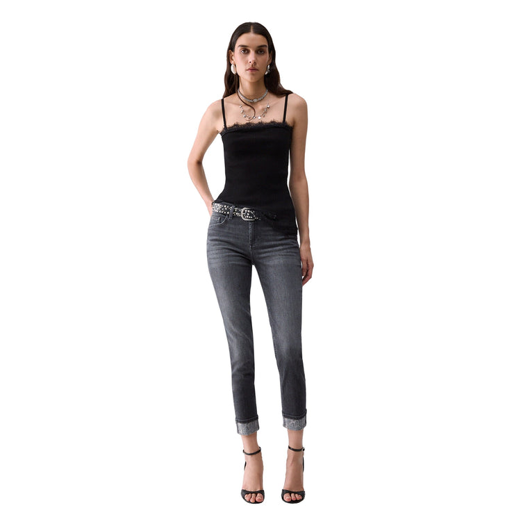Jeans Skinny Donna on risvolto decorato Grigio modella frontale intera