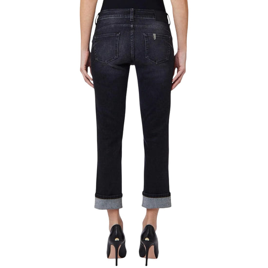 Jeans Donna con catena logata e orlo risvoltato