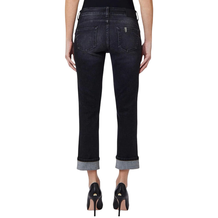 Jeans Donna con catena logata e orlo risvoltato