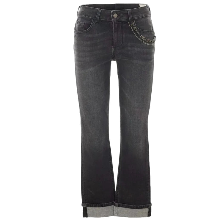 Jeans Donna con catena logata e orlo risvoltato