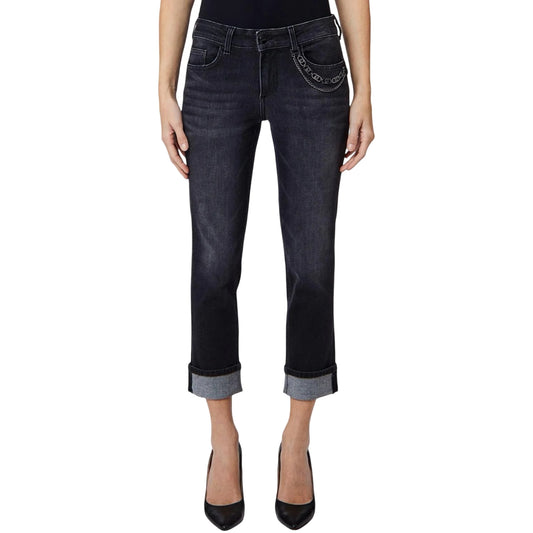 Jeans Donna con catena logata e orlo risvoltato