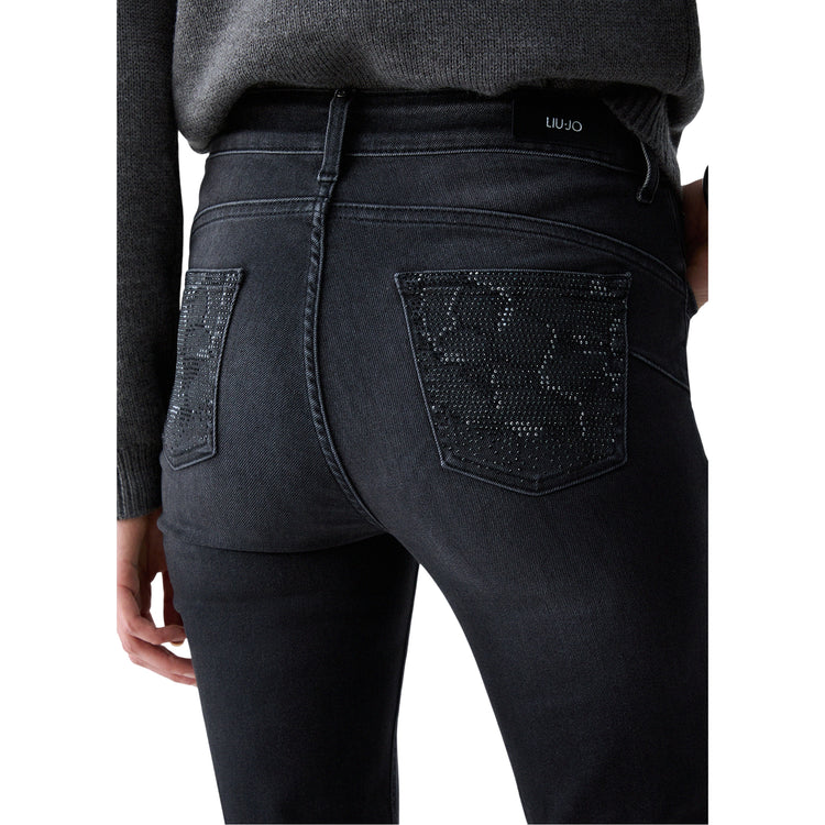 Jeans Donna a vita alta, con applicazioni posteriori 