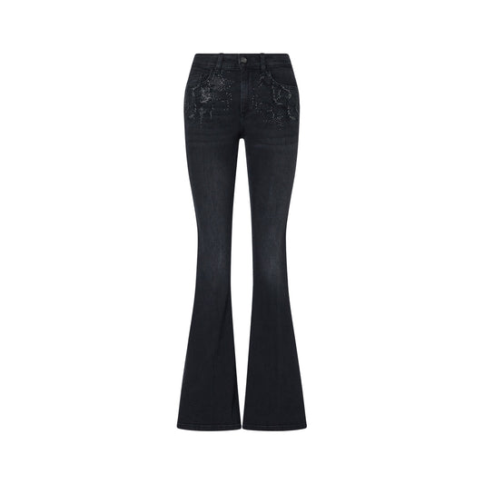 Jeans Bootcut Donna con strass in denim nero