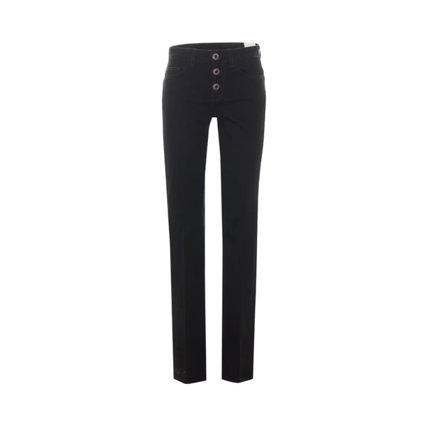 Jeans Donna Nero, modello flare, con bottoni