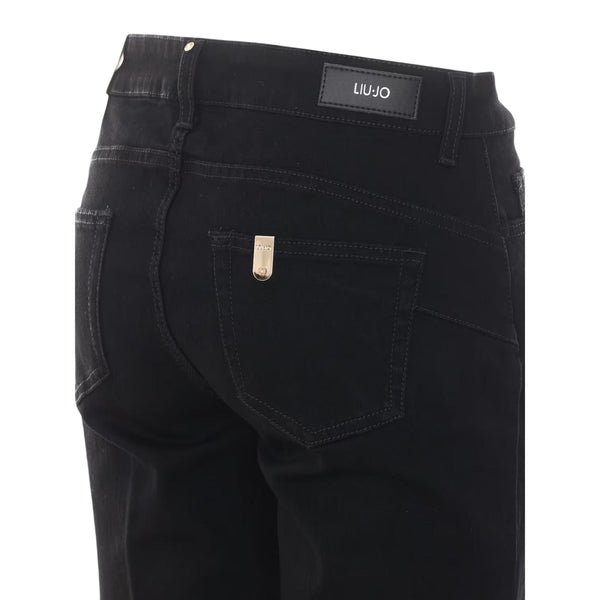 Jeans Donna Nero, modello flare, con bottoni