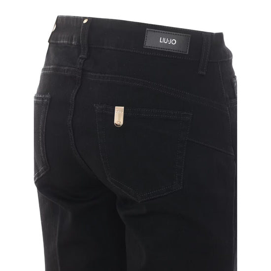Jeans Donna Nero, modello flare, con bottoni