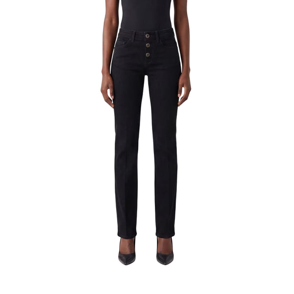 Jeans Donna Nero, modello flare, con bottoni
