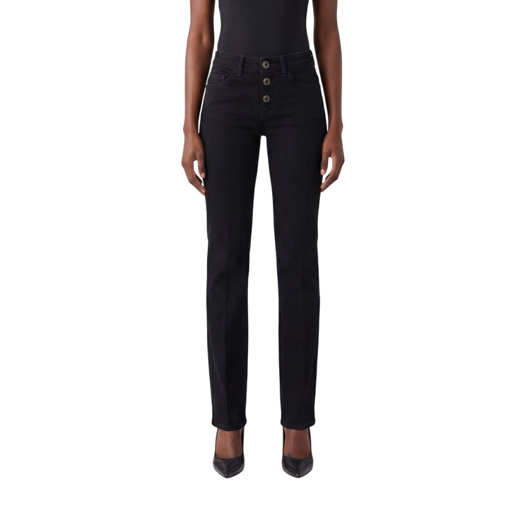 Jeans Donna Nero, modello flare, con bottoni