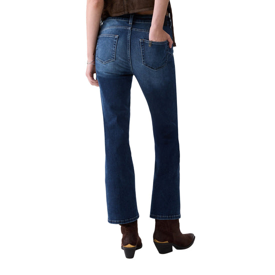 Jeans bootcut Donna con bottoni gioiello modella retro