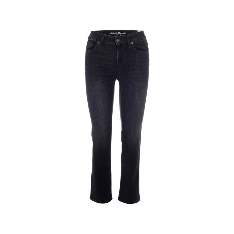 Jeans Donna Nero, dritto, con strass decorativi 