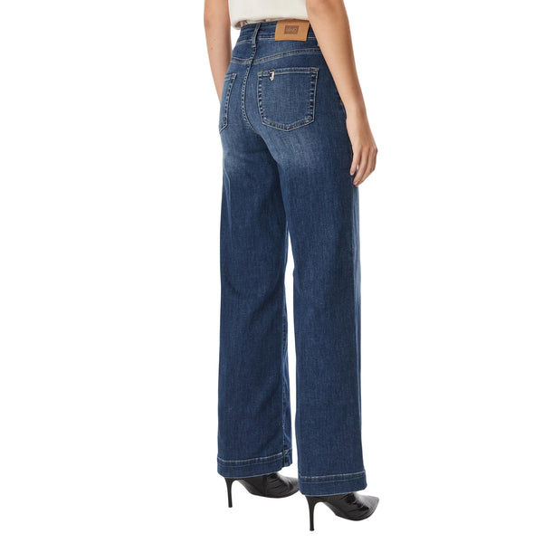 Jeans Donna a zampa in denim blu modella retro
