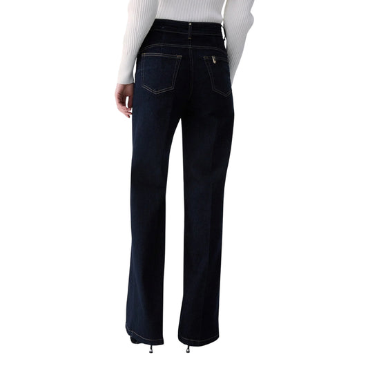 Jeans Donna scuro, modello flare, con fibbia logata
