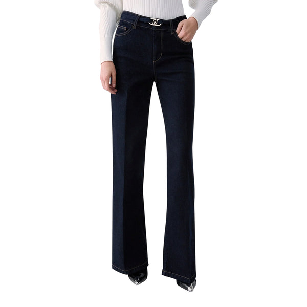 Jeans Donna scuro, modello flare, con fibbia logata