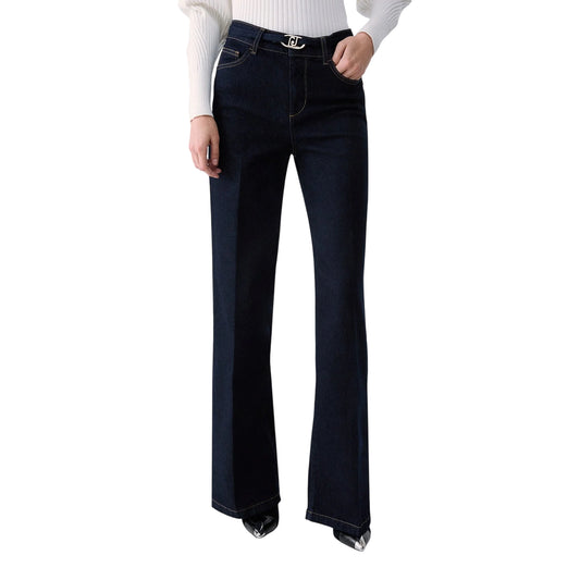 Jeans Donna scuro, modello flare, con fibbia logata