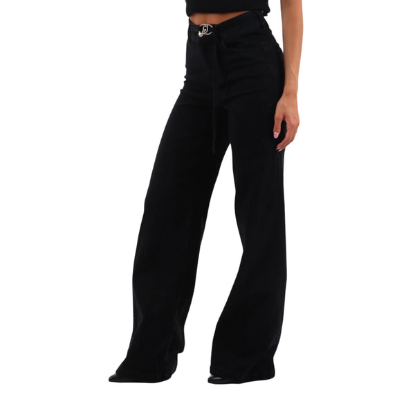 Jeans Donna Nero, modello flare, con fibbia logata