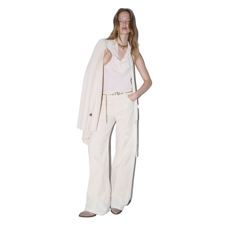 Pantalone flare Donna in velluto modella intera frontale