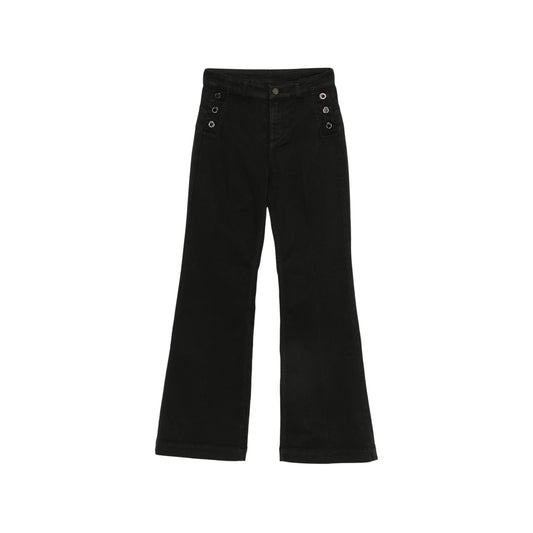 Jeans Donna svasato, dal lavaggio Nero, con bottoni 