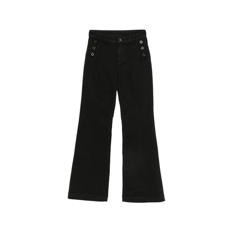 Jeans Donna svasato, dal lavaggio Nero, con bottoni 