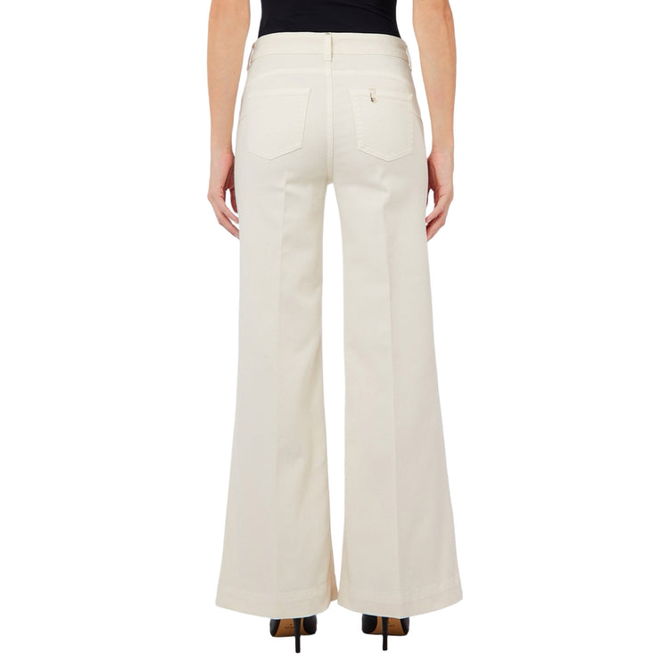 Pantalone Donna panna con bottoni decorativi, modella retro