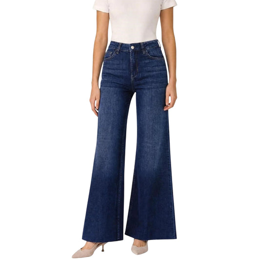 Jeans Donna svasato, cinque tasche, con logo strass