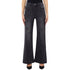 Jeans Donna a zampa, in denim nero, con strass neri, modella frontale