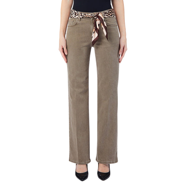 Jeans Donna Beige, cinque tasche, a vita alta