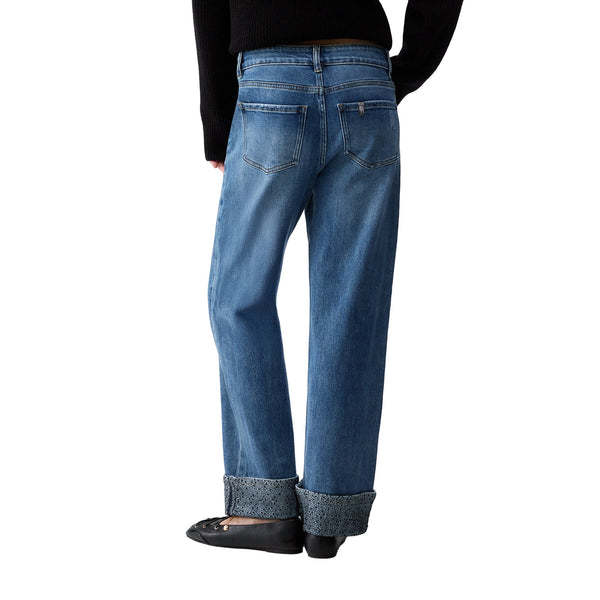 Jeans Donna con risvolto con microstrass modella retro