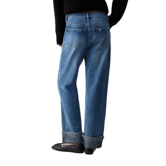 Jeans Donna con risvolto con microstrass modella retro