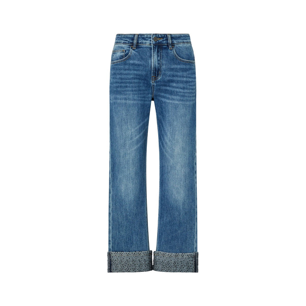 Jeans Donna con risvolto con microstrass