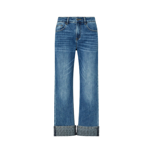 Jeans Donna con risvolto con microstrass