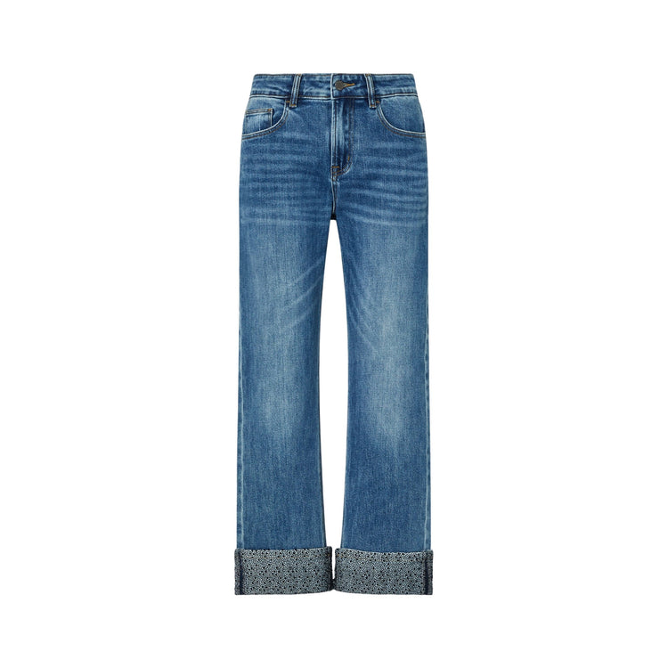 Jeans Donna con risvolto con microstrass